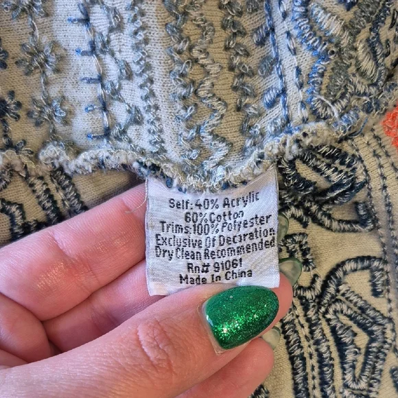 Johnny Was Bohemian Patterned Long Cardigan Size Small